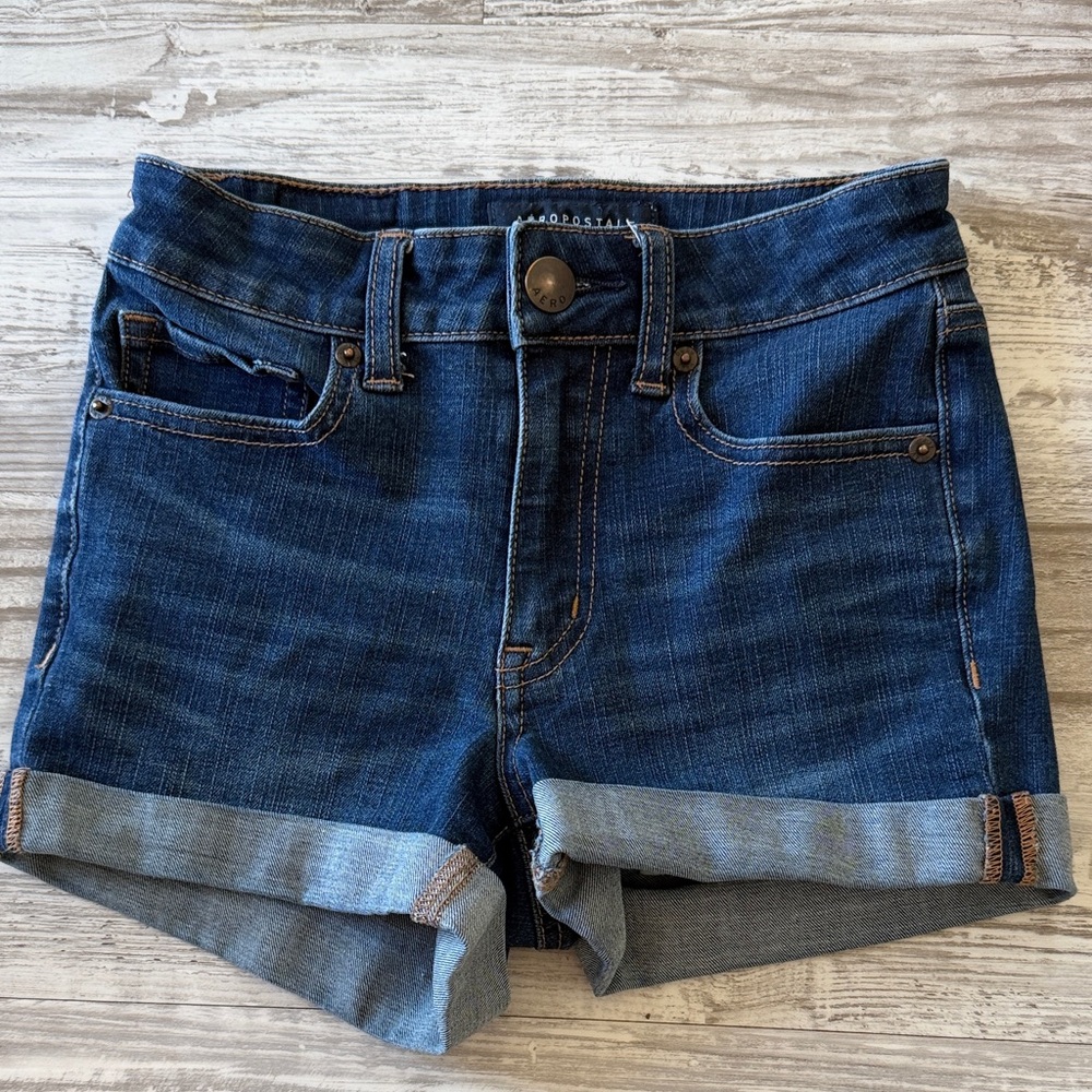 Aeropostale Indigo Rolled Cuff Denim Shorts